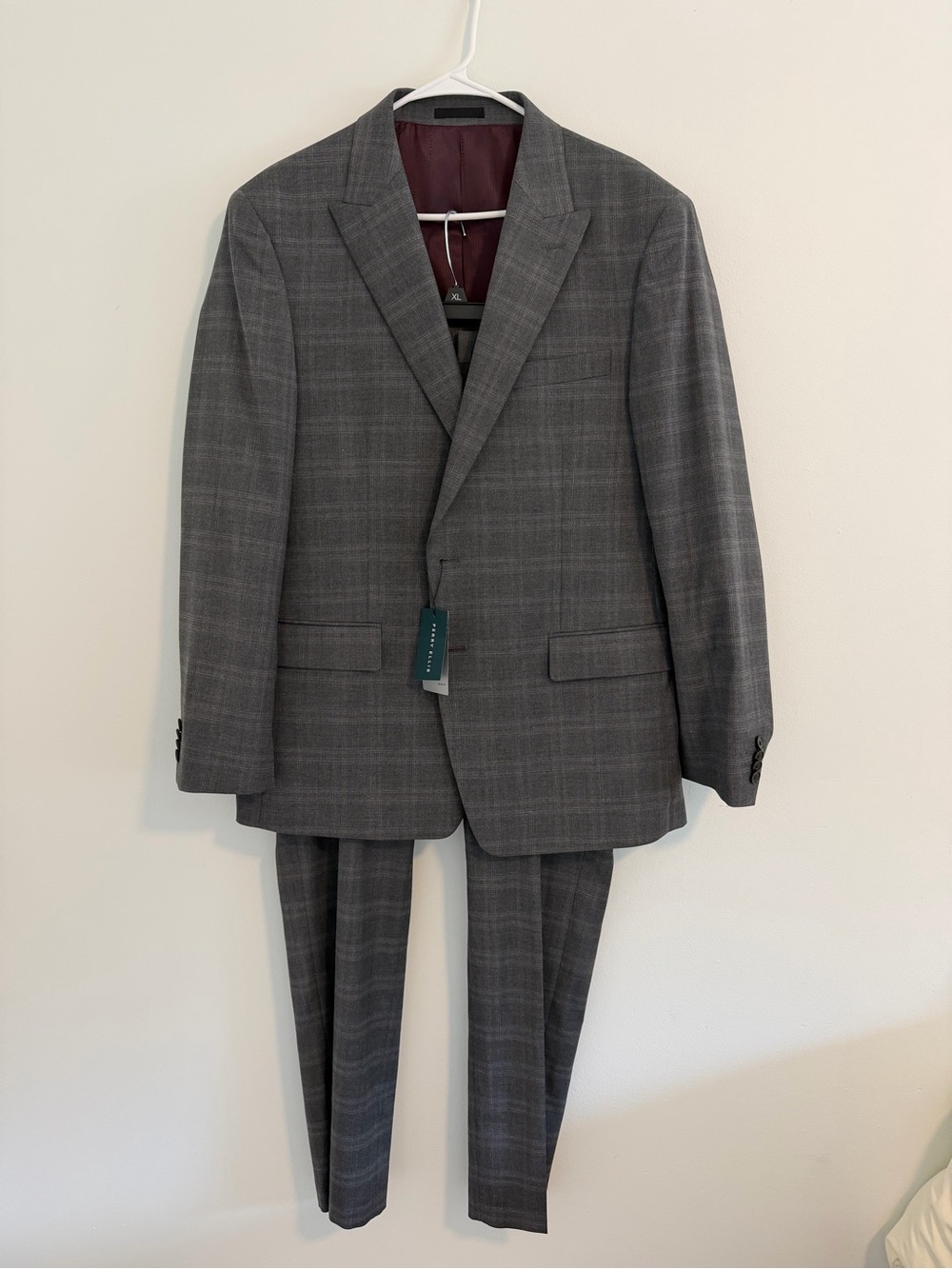 Perry Ellis Gray Plaid Men's Two-Piece Suit